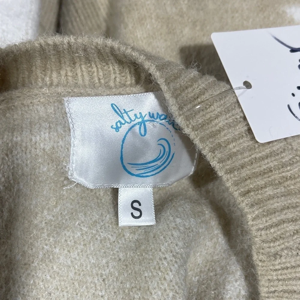 Salty wave Beige White bow Sweater women’s small